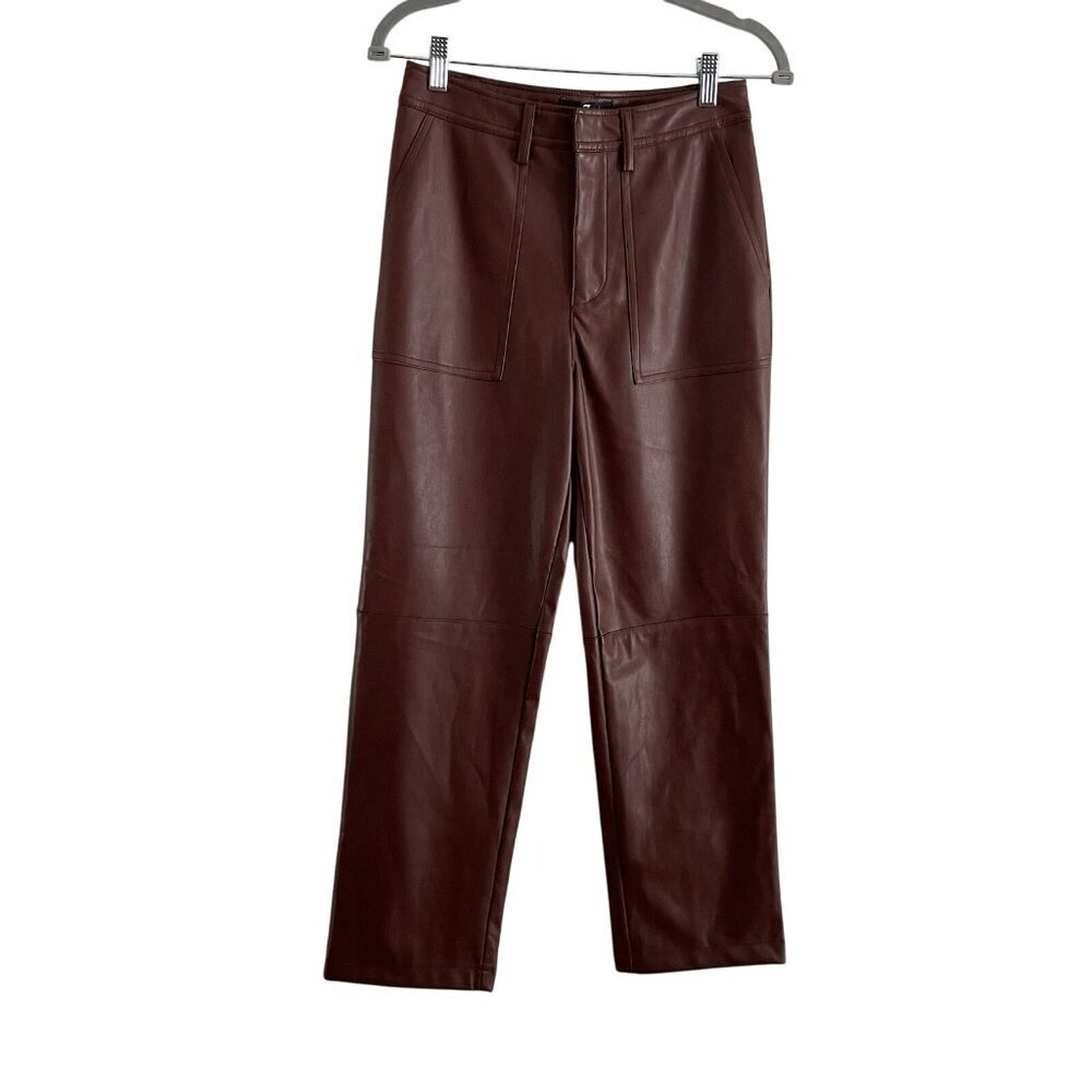 7 For All Mankind Women S Brown Faux Leather High-Rise Straight Ankle Pants NWT